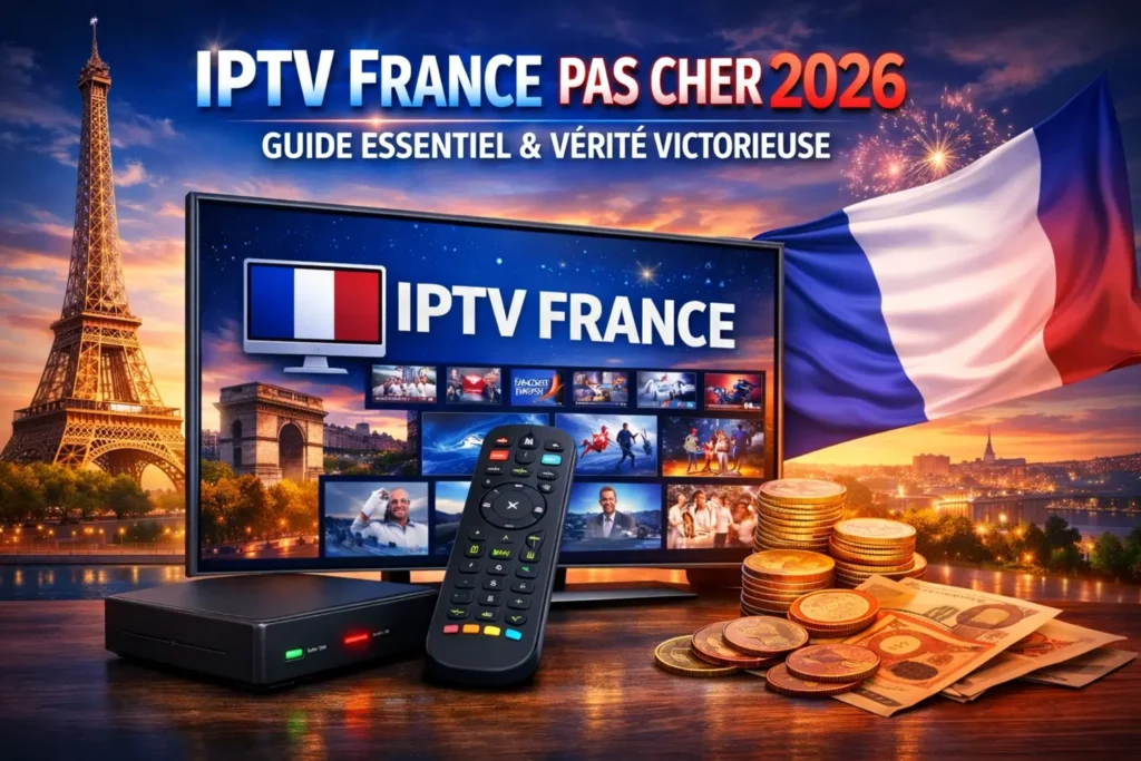 IPTV France pas cher 2026 sur TV moderne avec interface streaming