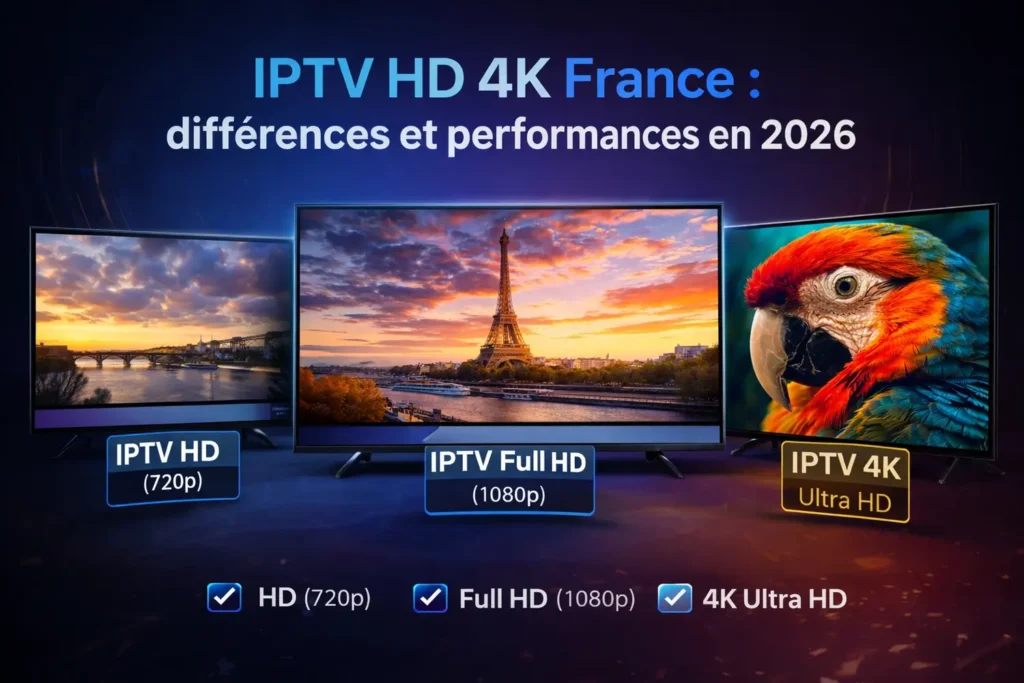 IPTV HD 4K France différences entre 720p 1080p et 4K Ultra HD en 2026