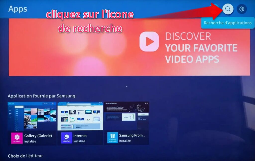 installer smart iptv sur samsung tv accéder à la recherche d’applications Samsung Smart TV