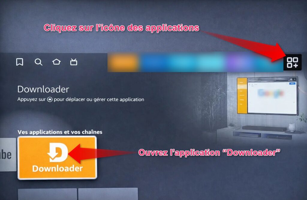 ouvrir applications firestick lancer downloader installation tivimate