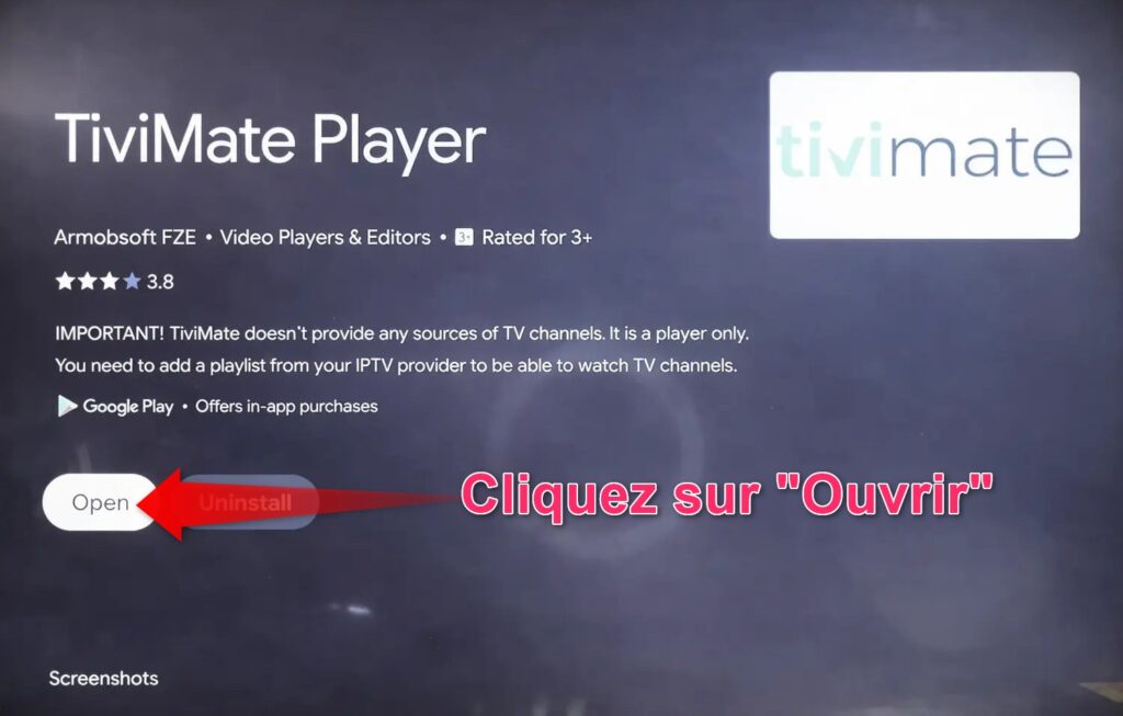 Comment installer TiviMate sur Android TV étape 6 ouvrir l’application après installation
