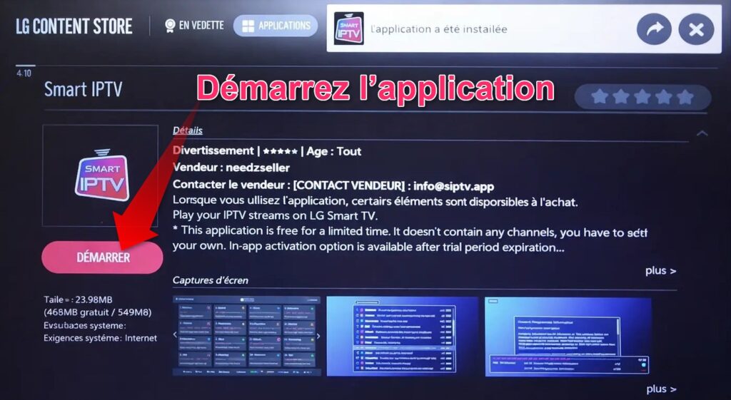ouvrir smart iptv sur lg tv apres installation demarrer application