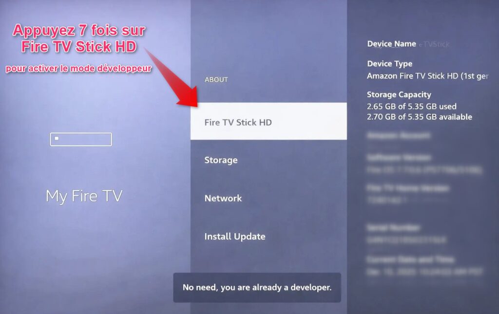 activer mode developpeur firestick appuyer 7 fois fire tv stick hd