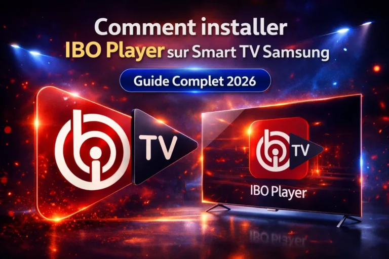 Comment installer IBO Player sur Smart TV Samsung – image tutoriel guide complet 2026 avec logo officiel IBO Player