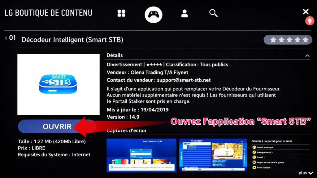 ouvrir smart stb sur lg smart tv apres installation application