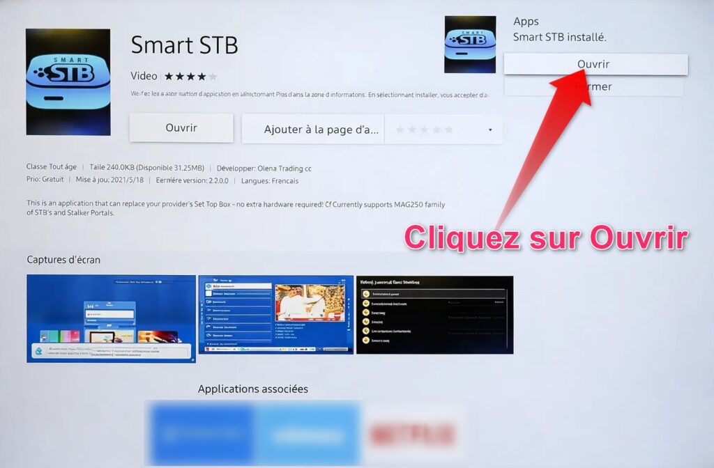 installer smart stb sur samsung tv ouvrir application smart stb après installation