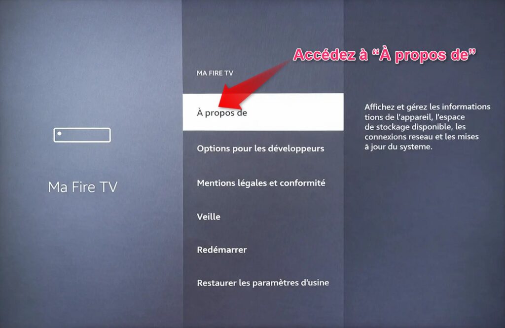 accéder à propos fire tv stick