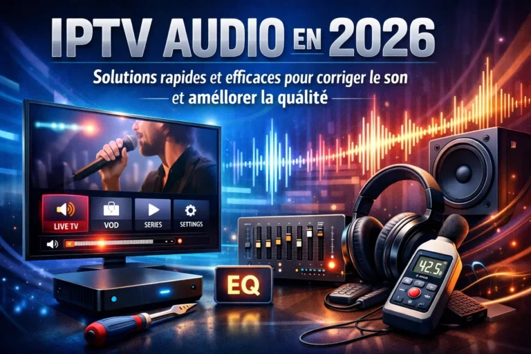 IPTV audio en 2026 avec solutions pour corriger le son, améliorer la qualité audio et optimiser l’expérience IPTV