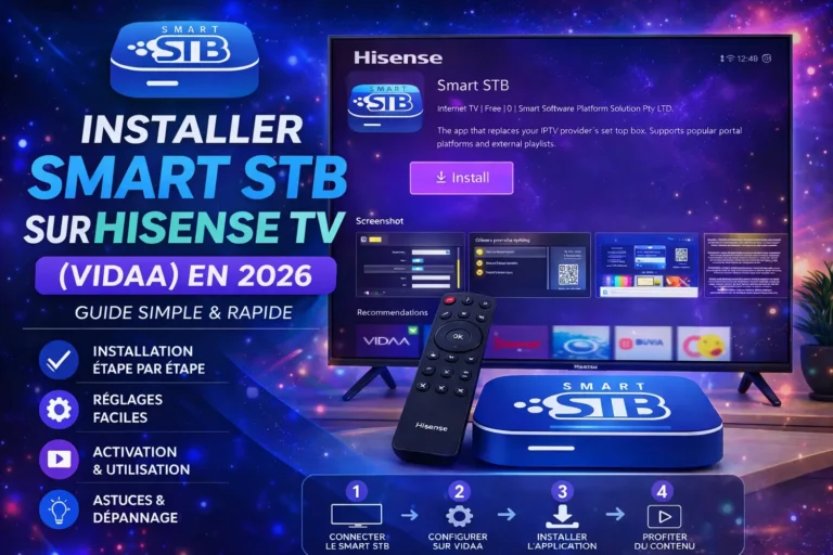 Installer Smart STB sur Hisense TV VIDAA 2026 interface installation application IPTV guide simple