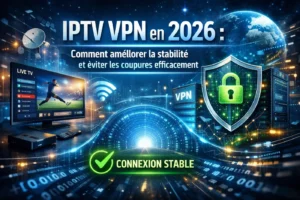 IPTV VPN en 2026 montrant une connexion stable sans coupure avec protection VPN et streaming fluide