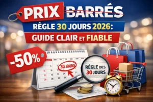 Prix barrés règle 30 jours 2026 explication claire avec calendrier, promotion et réduction affichée selon la réglementation