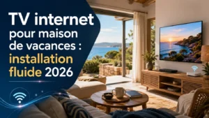 TV internet pour maison de vacances avec installation fluide en 2026 dans un salon moderne et connecté