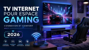 TV internet pour espace gaming avec connexion rapide, setup confortable et ambiance gaming moderne en 2026